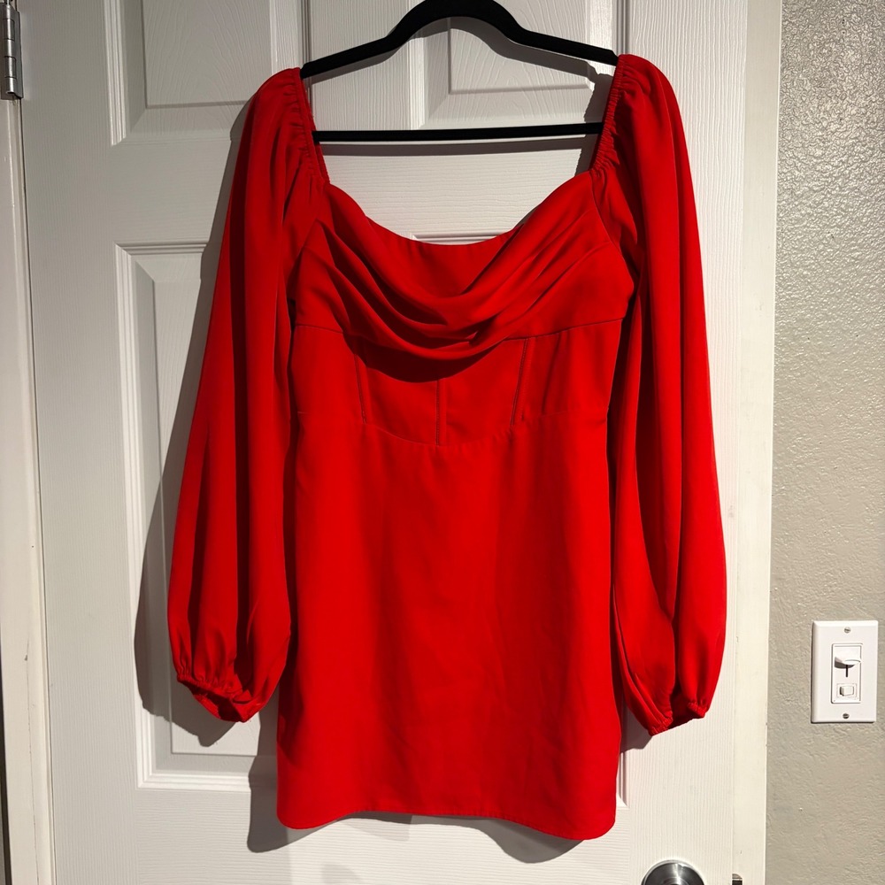 Princess Polly Red Corset Mini Dress Long Balloon Sleeve Cowl Neck Size 8